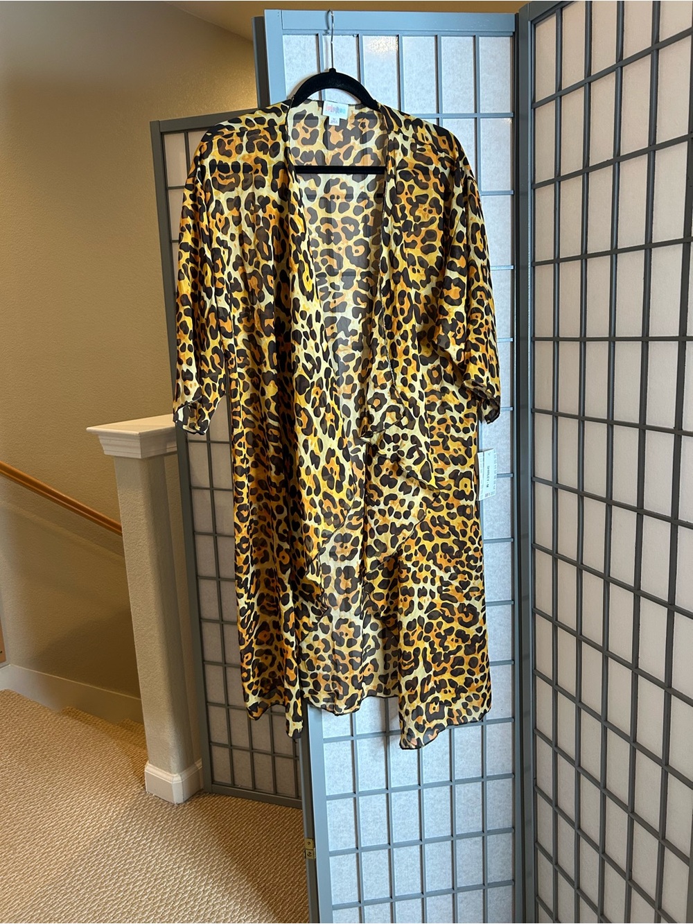 NWT LuLaRoe Shirley Leopard Print Sheer Kimono Duster - Yellow/Brown/Black